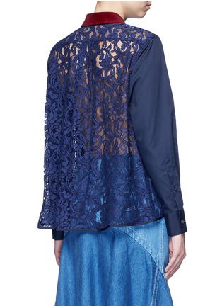 Back View - Click To Enlarge - SACAI - Guipure lace back velvet collar shirt