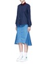 Front View - Click To Enlarge - SACAI - Guipure lace back velvet collar shirt