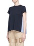 Front View - Click To Enlarge - SACAI - Pleated colourblock back cotton T-shirt