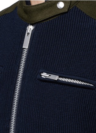 Detail View - Click To Enlarge - SACAI - Double layer rib knit and nylon biker jacket