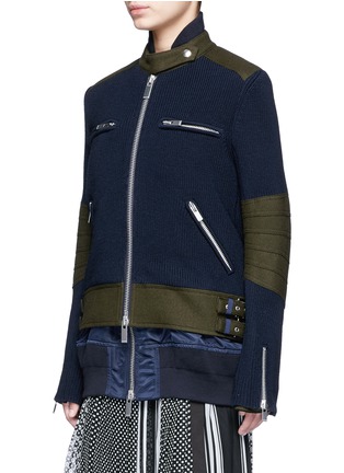Front View - Click To Enlarge - SACAI - Double layer rib knit and nylon biker jacket