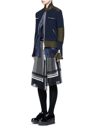 Figure View - Click To Enlarge - SACAI - Double layer rib knit and nylon biker jacket