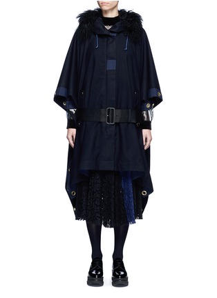 Main View - Click To Enlarge - SACAI - Grommet trim belted wool poncho