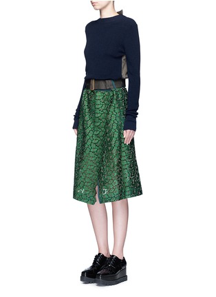 Figure View - Click To Enlarge - SACAI - Panelled wool cotton broderie anglaise dress