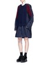 Figure View - Click To Enlarge - SACAI - Colourblock wool knit drawstring twill dress