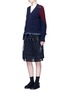 Figure View - Click To Enlarge - SACAI - Lace trim panelled wool drawstring cardigan