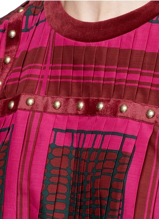 Detail View - Click To Enlarge - SACAI - Grid check stud trim pleated top