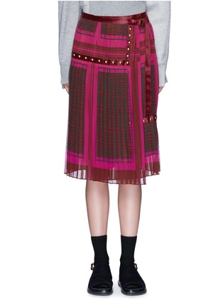 Main View - Click To Enlarge - SACAI - 'Runway' velvet stud trim geometric print plissé skirt