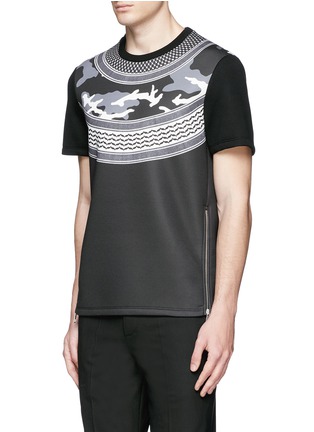 Front View - Click To Enlarge - NEIL BARRETT - Keffiyeh check camouflage print neoprene T-shirt