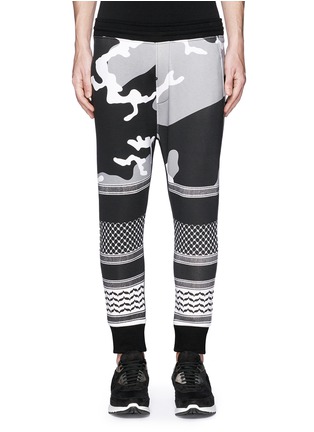 Main View - Click To Enlarge - NEIL BARRETT - Keffiyeh wave camouflage bonded jersey jogging pants