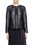 Main View - Click To Enlarge - MONCLER - 'OMBRINE' RUFFLE HEM PADDED LEATHER JACKET