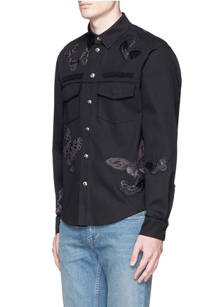 Front View - Click To Enlarge - VALENTINO GARAVANI - 'Camubutterfly Noir' embroidery appliqué military shirt jacket