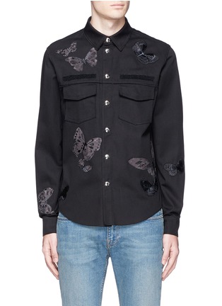 Main View - Click To Enlarge - VALENTINO GARAVANI - 'Camubutterfly Noir' embroidery appliqué military shirt jacket