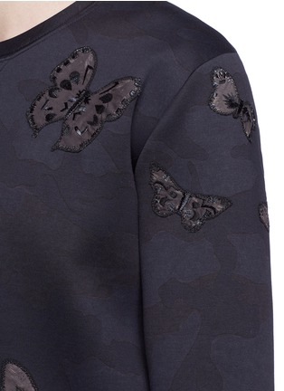Detail View - Click To Enlarge - VALENTINO GARAVANI - 'Camubutterfly Noir' embroidery appliqué neoprene sweatshirt