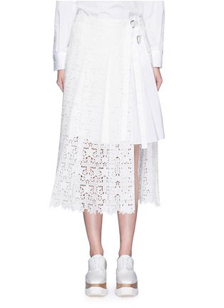 Main View - Click To Enlarge - SACAI - Pleat underlay star lace side split skirt