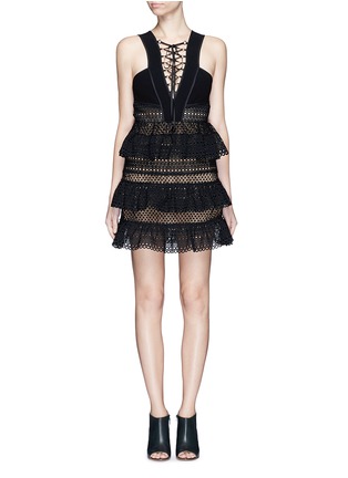 Main View - Click To Enlarge - SELF-PORTRAIT - Lace-up tiered lace dress
