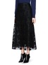 Front View - Click To Enlarge - GIAMBA - Floral lace organza midi skirt