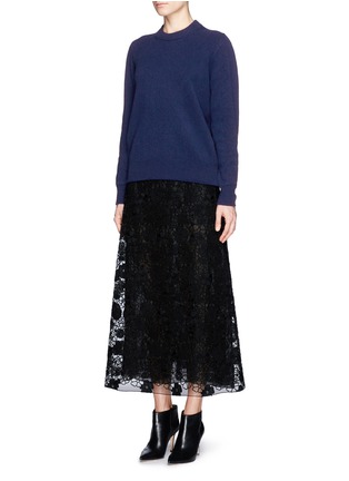 Figure View - Click To Enlarge - GIAMBA - Floral lace organza midi skirt