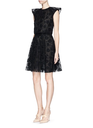Figure View - Click To Enlarge - GIAMBA - Floral lace organza flare skirt