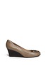 Main View - Click To Enlarge - TORY BURCH - 'Lowell' metal colourblock logo leather wedge pumps