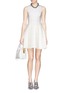 Detail View - Click To Enlarge - ALICE & OLIVIA - 'Emerson' crepe tweed mix A-line dress