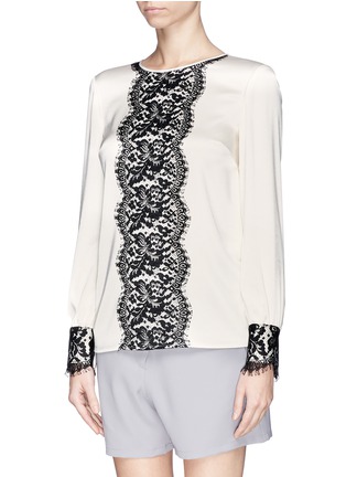 Front View - Click To Enlarge - ST. JOHN - Lace panel satin blouse