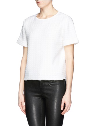 Front View - Click To Enlarge - ST. JOHN - Fold up cuff grid knit top