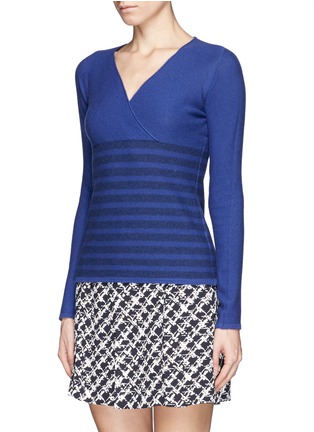 Front View - Click To Enlarge - ARMANI COLLEZIONI - Wrap front stripe cashmere sweater