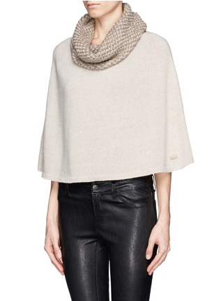 Front View - Click To Enlarge - ARMANI COLLEZIONI - Eyelet knit cowl neck poncho