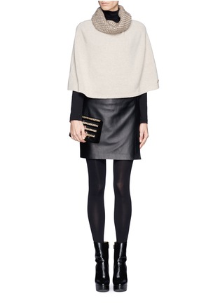 Figure View - Click To Enlarge - ARMANI COLLEZIONI - Eyelet knit cowl neck poncho