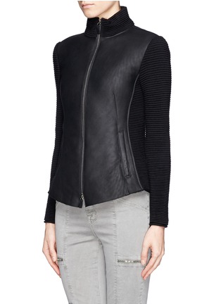 Front View - Click To Enlarge - ARMANI COLLEZIONI - Shearling rib knit zip jacket