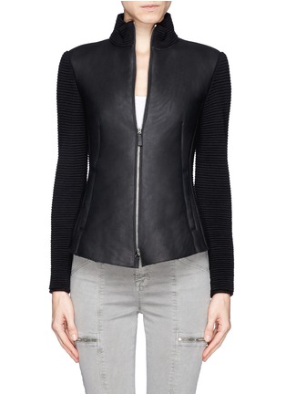 Main View - Click To Enlarge - ARMANI COLLEZIONI - Shearling rib knit zip jacket