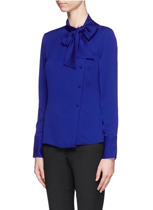 Front View - Click To Enlarge - ARMANI COLLEZIONI - Asymmetric silk tie neck blouse