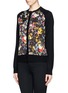 Front View - Click To Enlarge - ERDEM - 'Dorothy' floral silk panel wool cardigan 