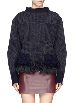 Main View - Click To Enlarge - SACAI - Houndstooth wool blend fringe sweater