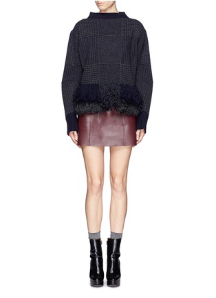 Figure View - Click To Enlarge - SACAI - Houndstooth wool blend fringe sweater