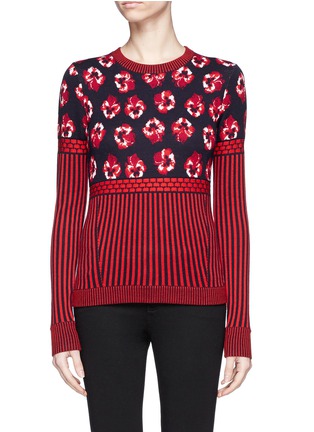 Main View - Click To Enlarge - PRABAL GURUNG - Floral and stripe pattern wool sweater