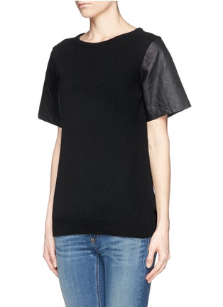 Front View - Click To Enlarge - EACH X OTHER - Quilt leather sleeve cashmere T-shirt