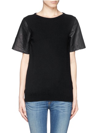 Main View - Click To Enlarge - EACH X OTHER - Quilt leather sleeve cashmere T-shirt