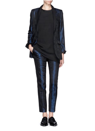 Figure View - Click To Enlarge - EACH X OTHER - Leather trim brocade tuxedo pants