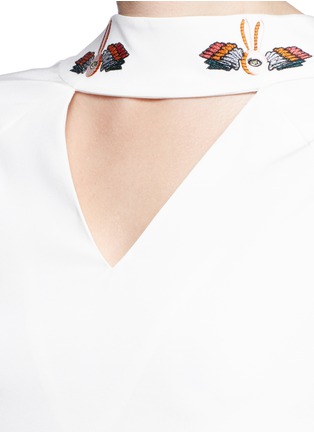 Detail View - Click To Enlarge - HELEN LEE - Bunny embroidered cutout silk crepe dress