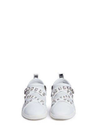 Front View - Click To Enlarge - 73426 - 'Christie' glass crystal leather and suede sneakers