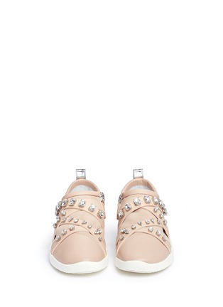 Front View - Click To Enlarge - 73426 - Singleg' glass crystal strap suede sneakers