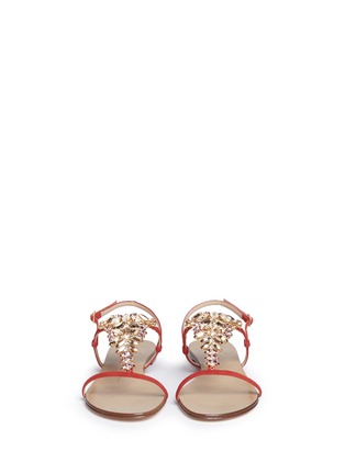 Front View - Click To Enlarge - 73426 - 'Roll 10' glass crystal embellished suede sandals