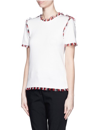 Front View - Click To Enlarge - THOM BROWNE  - Frayed trim cotton knit T-shirt