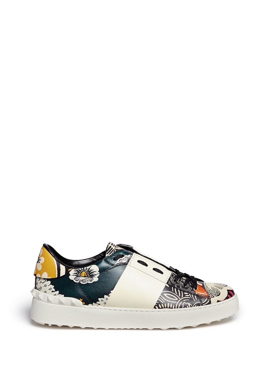 VALENTINO Tropical Floral Print Leather Sneakers in Multi | ModeSens
