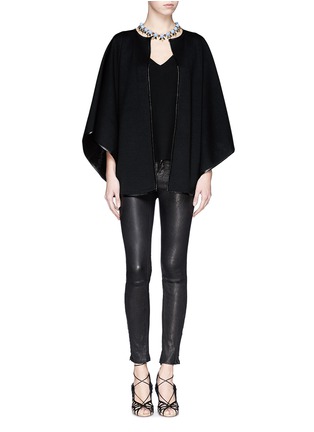 Figure View - Click To Enlarge - ST. JOHN - Leather trim cape jacket