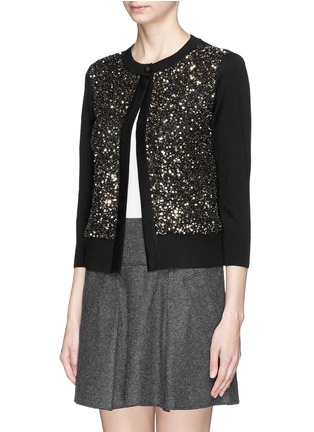 Front View - Click To Enlarge - ST. JOHN - Sequin panel silk-cashmere cardigan