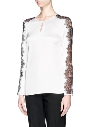 Front View - Click To Enlarge - ST. JOHN - Lace sleeve liquid satin blouse