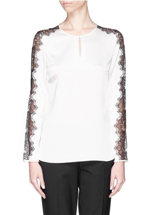 Main View - Click To Enlarge - ST. JOHN - Lace sleeve liquid satin blouse